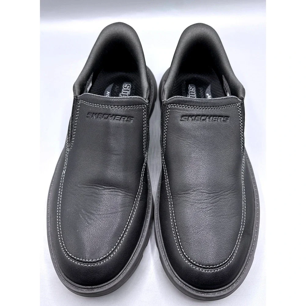 Skechers Arch Fit Garza Slip-ins Mens 7.5 Black Leather Hands Free Shoes 205518